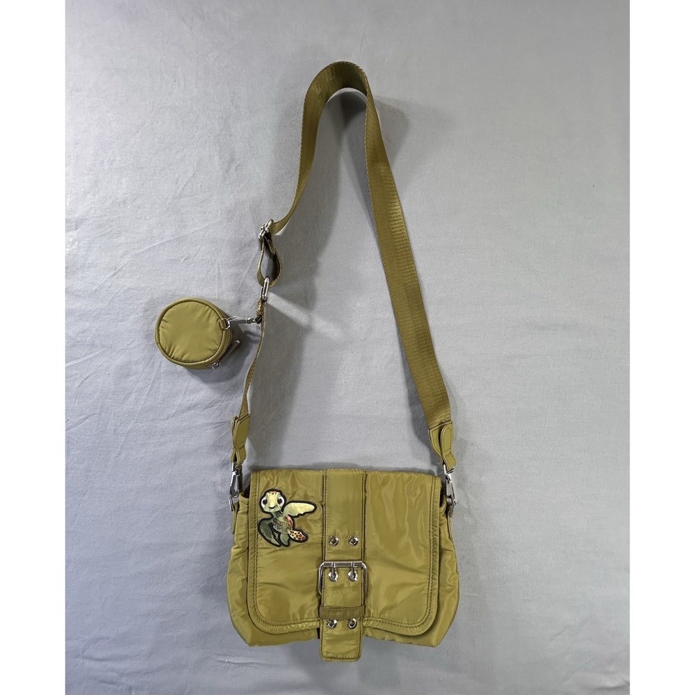 TOPSHOP Faux Buckle‎ Snap Crossbody Bag Green Added Patch Squirt 11"x7.75"x4"